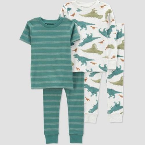 Carter's Just One You®️ Toddler Boys' 4pc Cotton Dinos And Striped Pajama Set - Green/gold 3t