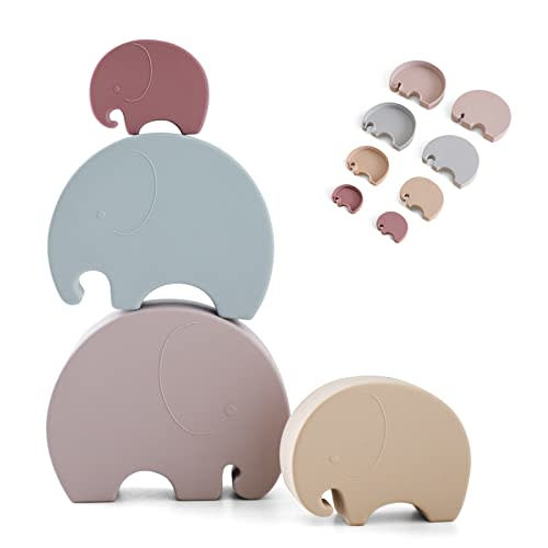 Youuys Cute Nesting Dolls Russian Nesting Dolls Silicone Matryoshka Doll 4PCS Elephant Shape Stacking Nesting Dolls Montessori Educational Toy Set for Kids Toddlers Soft Teething Toy for Gifts