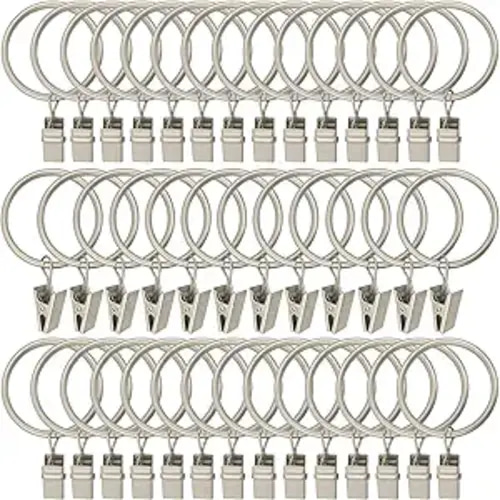 40 Pack Metal Curtain Rings with Clips, Drapery Clips Hooks, Decorative Curtain Rod Clips 1.5 in Interior Diameter, Matte Silver