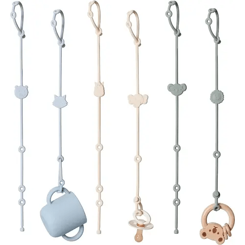 Toy Straps for Baby 6pcs, Silicone High Chair Toys Straps Stroller Accessories Toddler Bottle Straps Car Seat Toys Baby Travel Essential Baby Toy Clips, Silicone Pacifier Clip Ivory+Sage+Baby Blue