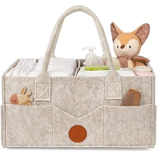 Maliton Baby Diaper Caddy Organizer for Changing Table, Nursery Storage Bin Basket with Handle, Felt Diaper Organizer Suitable for Indoor Outdoor (Khaki)
