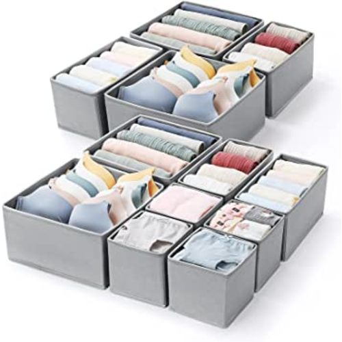 MONINXS Clothes Drawer Organizers, 12 Pack Closet Dresser Drawer Organizers, Baby Clothes Organizer, for Underwear Bras Clothes Storage (Grey)