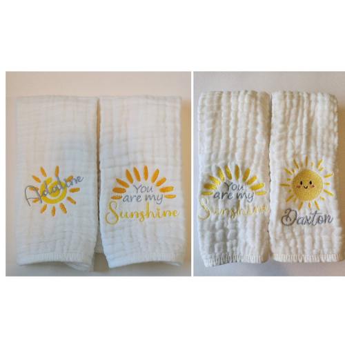You are my Sunshine Personalized Baby Burp Cloths, Embroidered, Baby Girl or Boy, Single or Set of 2