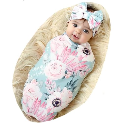 Galabloomer Newborn Receiving Blanket Headband Set Baby Flower Swaddle