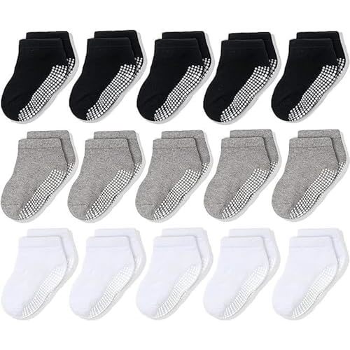 CozyWay Baby & Toddler Socks With Grippers Non Slip Low Cut Grip Socks for Girls and Boys Soft Comfy Cotton - 15 Pack
