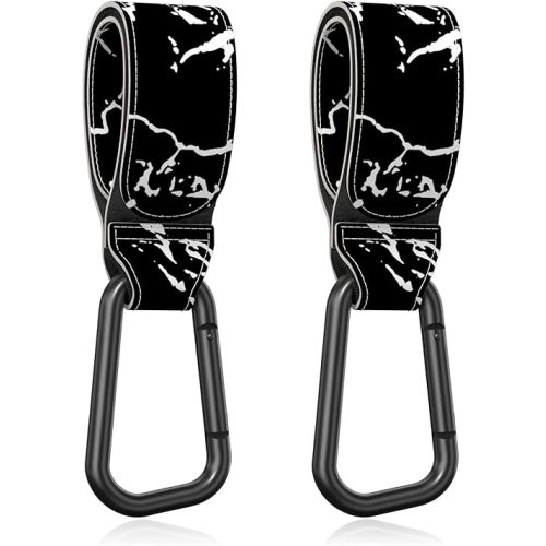 Baby Stroller Hooks for Hanging Bags, Universal Stroller Clips Accessories, Mommy Hook for Diaper Bag, Shopping Cart, Purse, Backpack - 2 Pack, Black Marble