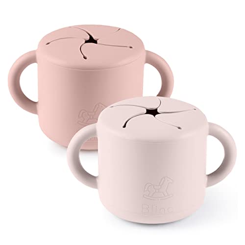 blinc Snack Cups for Toddlers - No Spill Silicone Snack Cup - Non Spillable Baby Food Containers - Cereal Snack Containers for Kids, Baby Essentials (Blush & Rose (2 Pack))