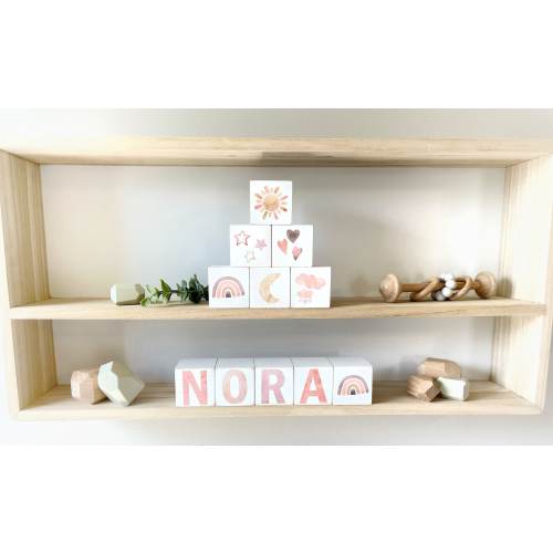Baby Girl Personalized Gift - New Baby Gift - Rainbow Nursery Baby Name Wooden Blocks Set