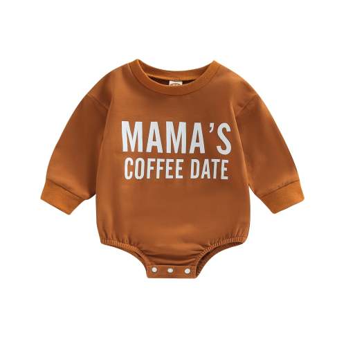 Infant Baby Boy Girl Mamas Coffee Date Print Long Sleeve Bubble Romper – August + Willow