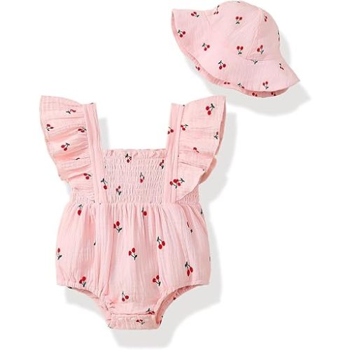 Baby Girl Clothes Infant Summer Romper Cotton Linen Newborn Onesie Bodysuit Outfits with Hat
