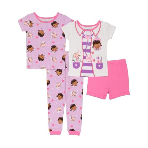 Disney Girls' 4-Piece Snug-fit Cotton Pajama Set, Soft & Cute for Kids