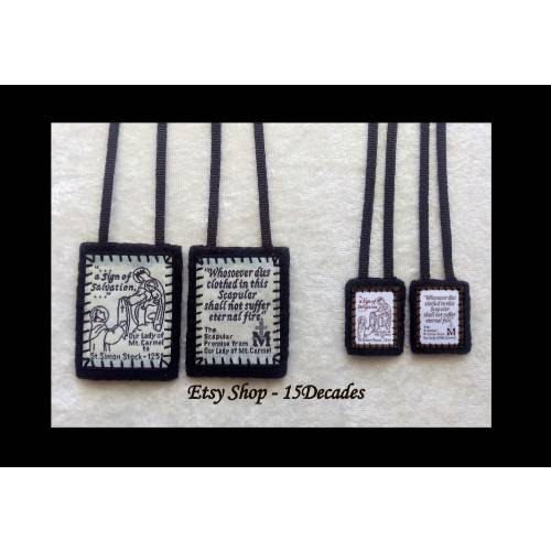 Standard Brown Scapular WITH IMAGES, Hand Embroidered Edging, Standard or Small Size. Made to Order.