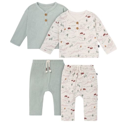 Modern Moments by Gerber Baby Boys' 4-Piece Henley Top With Pants, Gray, 0-3 Months