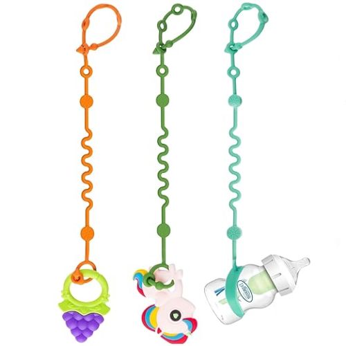 Toy Straps for Baby, 5pcs Adjustable Toy Holder for Stroller Accessories, Silicone Tether Pacifier Clip, No Throw Travel Essential Leash for High Chair, Car Seat (5-Pack)