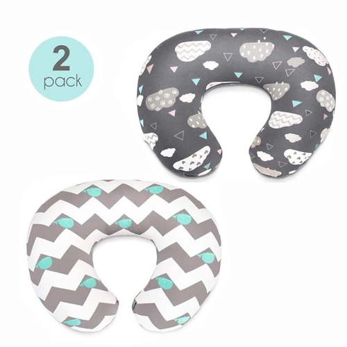 Dsseng Nursing Pillow Cover 2 Pack, Breast Feeding Pillow Slipcover for Baby Boy Girl, Infant, Super Soft Breathable (Clouds & Whales)