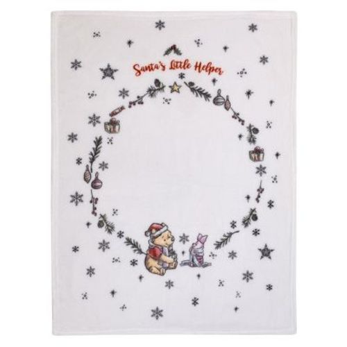 Nojo Disney Winnie The Pooh And Piglet White, Red, And Green Christmas Holiday Wreath "santa's Little Helper" Photo Op Super Soft Baby Blanket