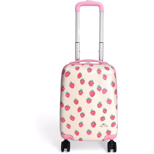 Itzy Ritzy Toddler Suitcase with Adjustable Handle, 360-Degree Spinner Wheels, 2 Interior Compartments and Hard Shell Design; Perfect Kids Luggage with Wheels for Ages 3 and Up (Strawberry)