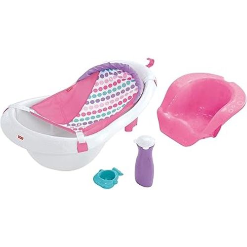 Fisher-Price Baby To Toddler Bath 4-In-1 Sling ‘N Seat Tub With Removable Infant Support And 2 Toys, Pink