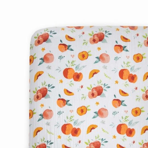 Little Unicorn Georgia Peach Fitted Crib Sheet | 100% Cotton Muslin | Super Soft | Sized for Standard Baby Crib & Toddler Mattress | Machine Washable | 52” x 28” x 6”
