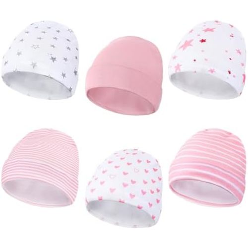 Newcotte 6 Pcs Preemie Baby Hats Cotton Preemie Caps Warm Newborn Beanie Premature Hat for Nicu Premature Boy Girl