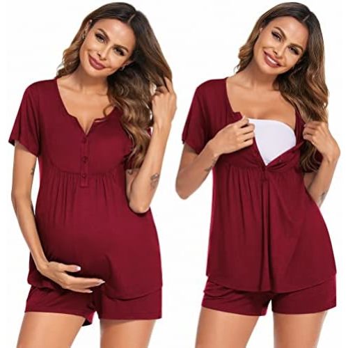 Ekouaer Women's Maternity Nursing Pajama Sets Short Sleeve Postpartum Pajamas Breastfeeding Pregnancy Clothes