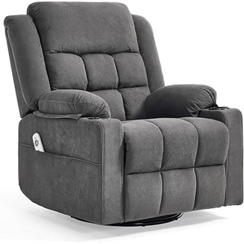 Swivel Recliner Chair for Adults with Massage and Heating,Manual Glider Rocking Recliner Chair with Cup Holds and Pockets,Reclining Rocker Chairs for Living Room Bedroom R8811 (Darkgrey)