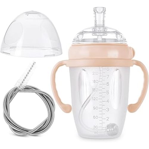 haakaa Weighted Straw Sippy Cup for 6+ Month Old, Silicone Weighted Straw Cup Milk Sippy Cup Baby Water Bottle with Straw Brush (Peach, 8oz./250ml)