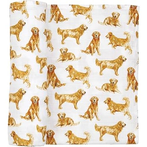 Mud Pie Golden Retriever Print Muslin Baby Swaddle Blanket, 47" x 47"