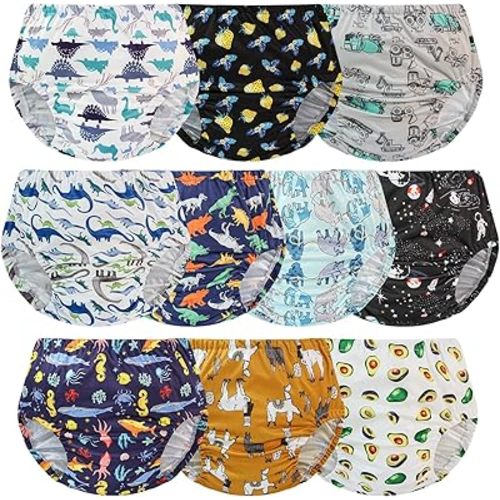 EZ Moms 10 Pack Boys Diaper Covers Plastic Training Pants for Toddlers Reusable Plastic Underwear Covers for Potty Training Breathable Rubber Pants for Babies Soft Diaper Covers for Boys 3T