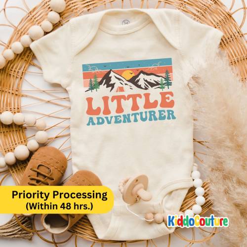 Little Adventurer Retro Onesie®, Nature Camping Adventure Baby Bodysuit, Little Explorer Baby Onesie®, Little Adventurer Baby Bodysuit
