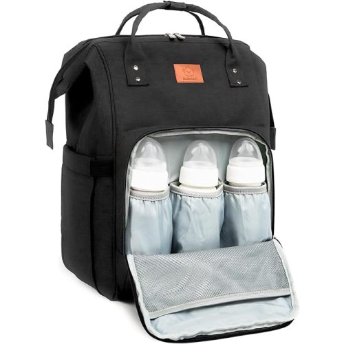 KeaBabies Baby Diaper Bag Backpack - Large Baby Bag for Boys, Girls, Waterproof Multi Function Travel Diaper Backpack with Changing Pad, Durable Travel Essentials for Moms and Dads (Trendy Black)