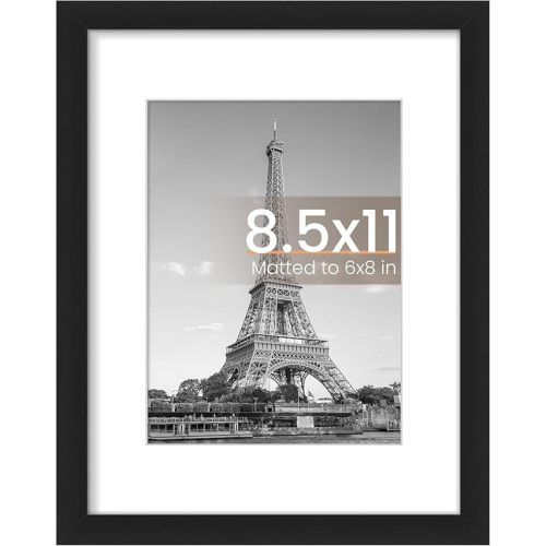 upsimples 8.5 By 11 Picture Frame, Display Pictures 6x8 with Mat or 8.5 x 11 Without, Wall Hanging Photo Frames, Black, 1 Pack