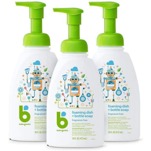 Babyganics Fragrance Free Foaming Dish & Bottle Cleaning Liquid, 16oz 3 Pack, Dermatologist Tested, Safe & Organic
