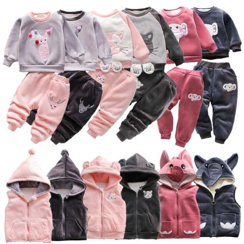 Esaierr 1-5Y Baby Boys Girls Sweatshirt Outfits Double-Sided Velvet Fall Winter Clothing Set Toddler Cartoon Elephant Three-Piece Set