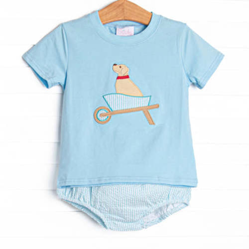 Wheelbarrow Wags Applique Diaper Set, Blue – Stitchy Fish