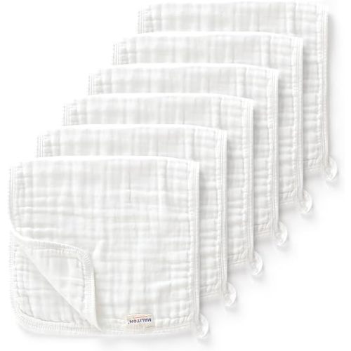 Maliton Muslin Burp Cloths for Baby 6 Pack Large 20''x10'' 100% Cotton Burp Cloths Absorbent and Soft 6 Layers Muslin Baby Stuff for Newborn Unisex(White, Pack of 7)