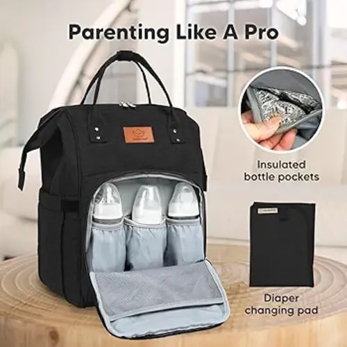KeaBabies Nappy Changing Bag - Baby Diaper Bag Backpack with Changing Pad, Large Nappy Bag Backpack, Multi-functional Waterproof Baby Bag for Mom and Dad, Stylish Travel Baby Backpack (Trendy Black) : Amazon.com.au: Baby