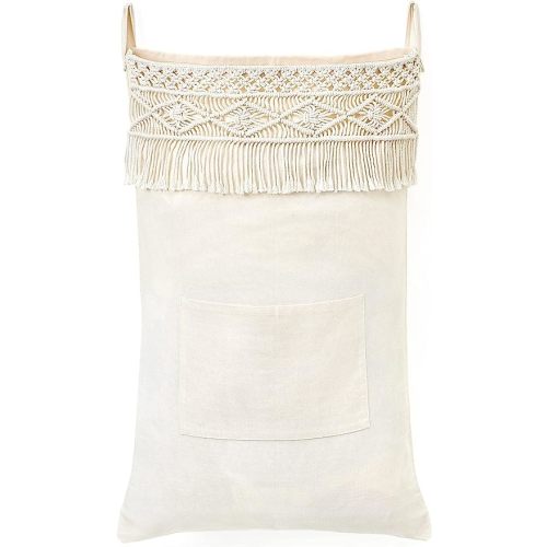 Mkono Macrame Hanging Laundry Hamper Bag Over The Door Organizer Laundry Bag Boho Decor Hanging Clothes Hamper for College Dorm Room Bathroom Home Travel Space Saving