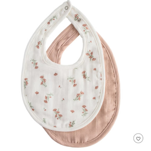mushie Muslin Baby Bib | Soft Cotton for Infant Drips, Drools & Feedings | Adjustable Fit | 2 Pack