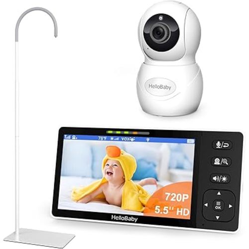 HelloBaby Baby Monitor with Floor Stand, 720P 5.5'' HD Baby Monitor with Camera and Audio, No WiFi and 30-Hour Battery Life, Flexible Hello Baby Stand