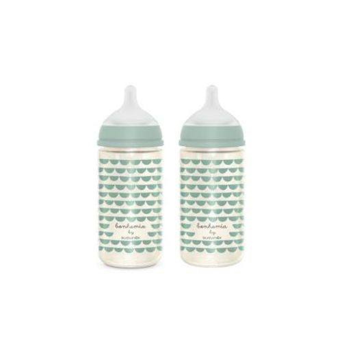 Suavinex Bonhomia SX PRO Glass Bottles with Medium Flow - 8 fl oz/2pk - Green
