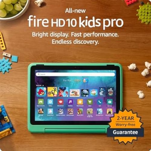 All-new Amazon Fire HD 10 Kids Pro tablet- 2023, ages 6-12 | Bright 10.1" HD screen | Slim case for older kids, ad-free content, parental controls, 13-hr battery, 32 GB, Mint