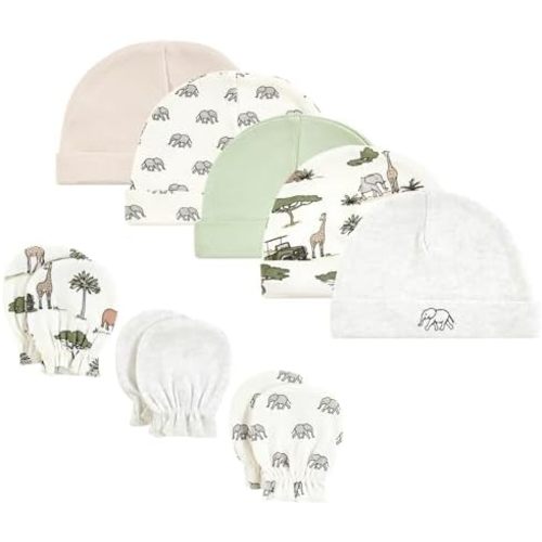 Hudson Baby Unisex Baby Cotton Cap and Scratch Mitten Set, 0-6 Months
