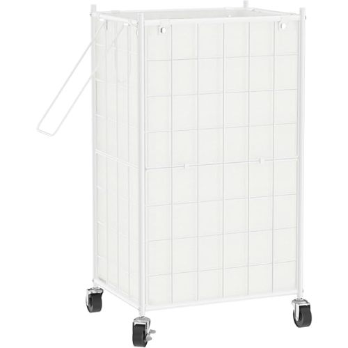 WOWLIVE Laundry Hamper with Wheels,Metal Wire Frame Rolling Laundry Basket with Removable bag,100L Dirty Clothes Hamper Organizer Dorm Room Storage for Bedroom,Bathroom,White