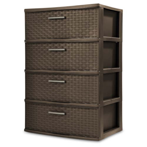 Sterilite Plastic 4-Drawer Wide Weave Storage Tower, Espresso