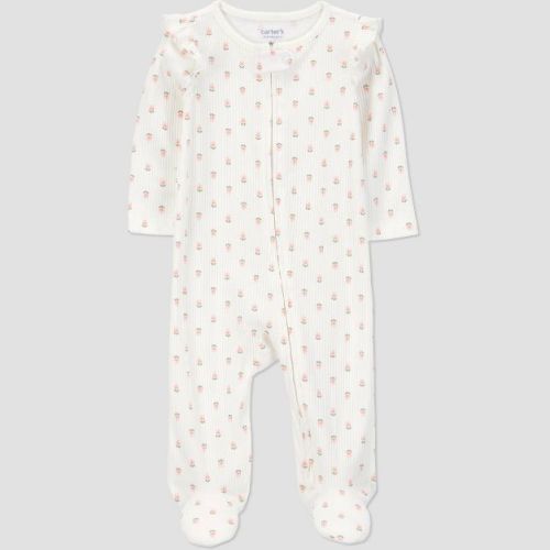 Carter's Just One You® Baby Girls' Sleep N' Play - Ivory Newborn: Floral Footed Pajamas, Two-Way Zipper