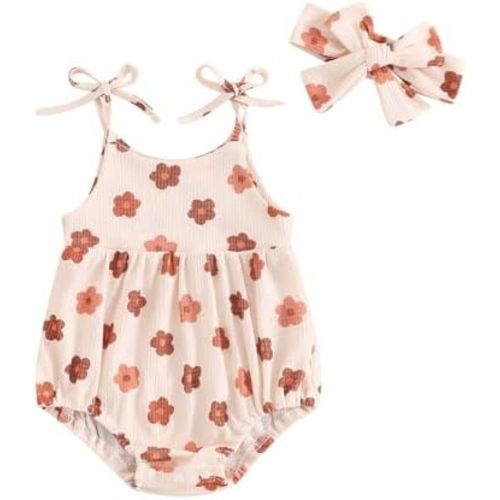 Summer Baby Girl Clothes Newborn Floral Bubble Romper Strap Sleeveless Jumpsuit Playsuit Headband Outfit