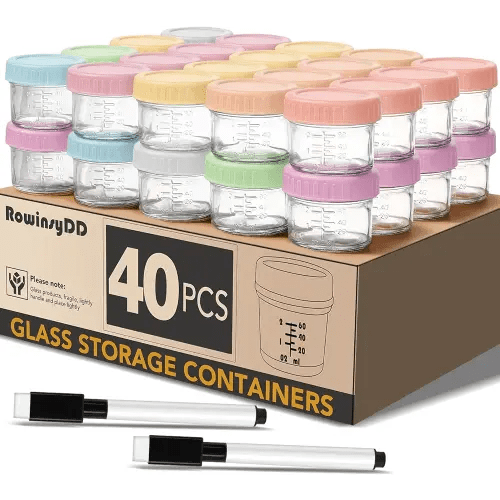 40 Pack Glass Baby Food Storage Containers, 4 oz Leakproof Baby Food Jars with Lids, Small Glass Food Containers for Infant Baby Food, Freezer & Microwave Safe, BPA Free