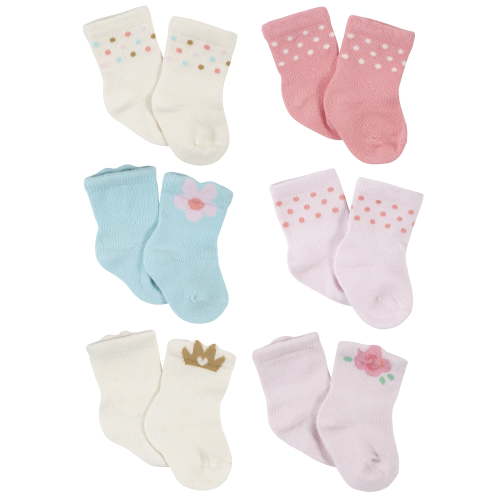 Gerber Baby Girl Wiggle Proof Jersey Crew Socks, 6-Pack, Sizes 0/3 Months - 6/9 Months