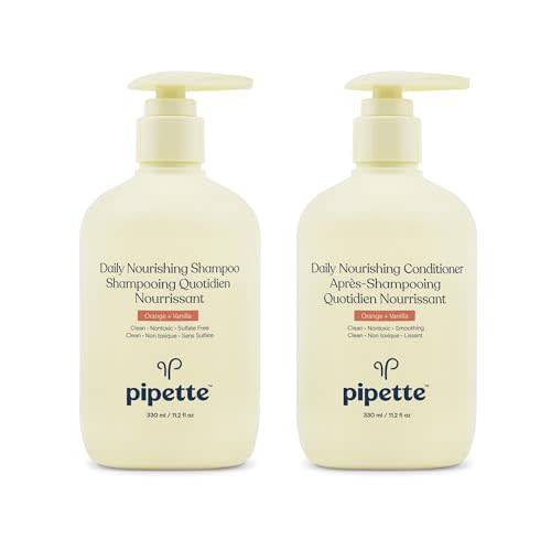 Pipette Daily Nourishing Shampoo and Conditioner Duo, Clean, Tear-Free Shampoo For Kids, Detangling Conditioner For Kids, Sulfate-Free, Paraben-Free, Silicone-Free, Hypoallergenic, Non-Toxic
